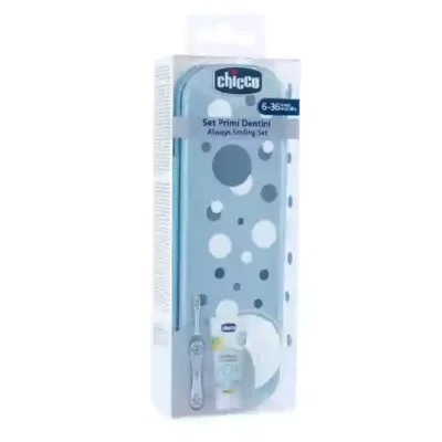 ست مسواک و خمیر دندان ایتالیایی کودک چیکو Blue Colore Dentini Primi Set Chicco رنگ آبی مناسب 6 تا 36 ماه