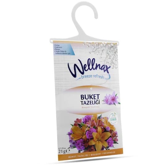 پودر خوشبو کننده ولناکس Wellnax کمد لباس و رخت خواب اسانس دسته گل وزن 21 گرم